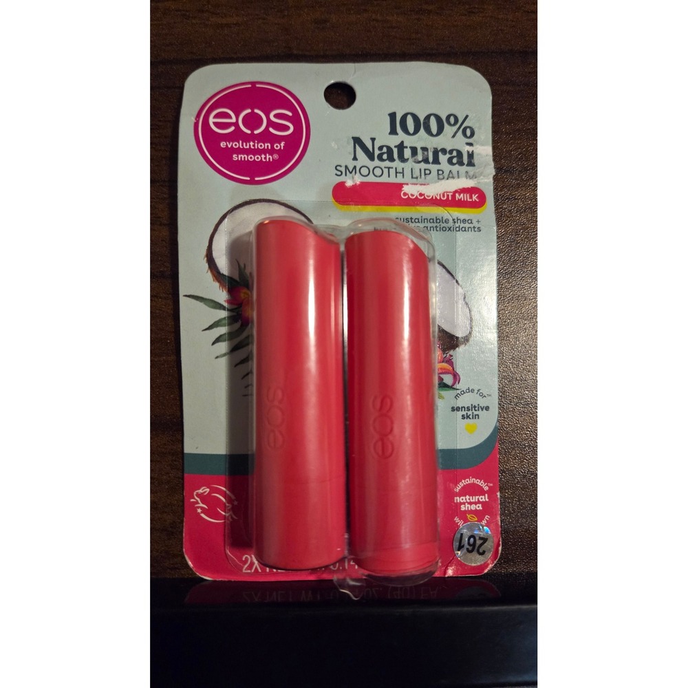 Eos 100% Natural Smooth Lip Balm 2-Pack Coconut Milk Shea Butter Sticks